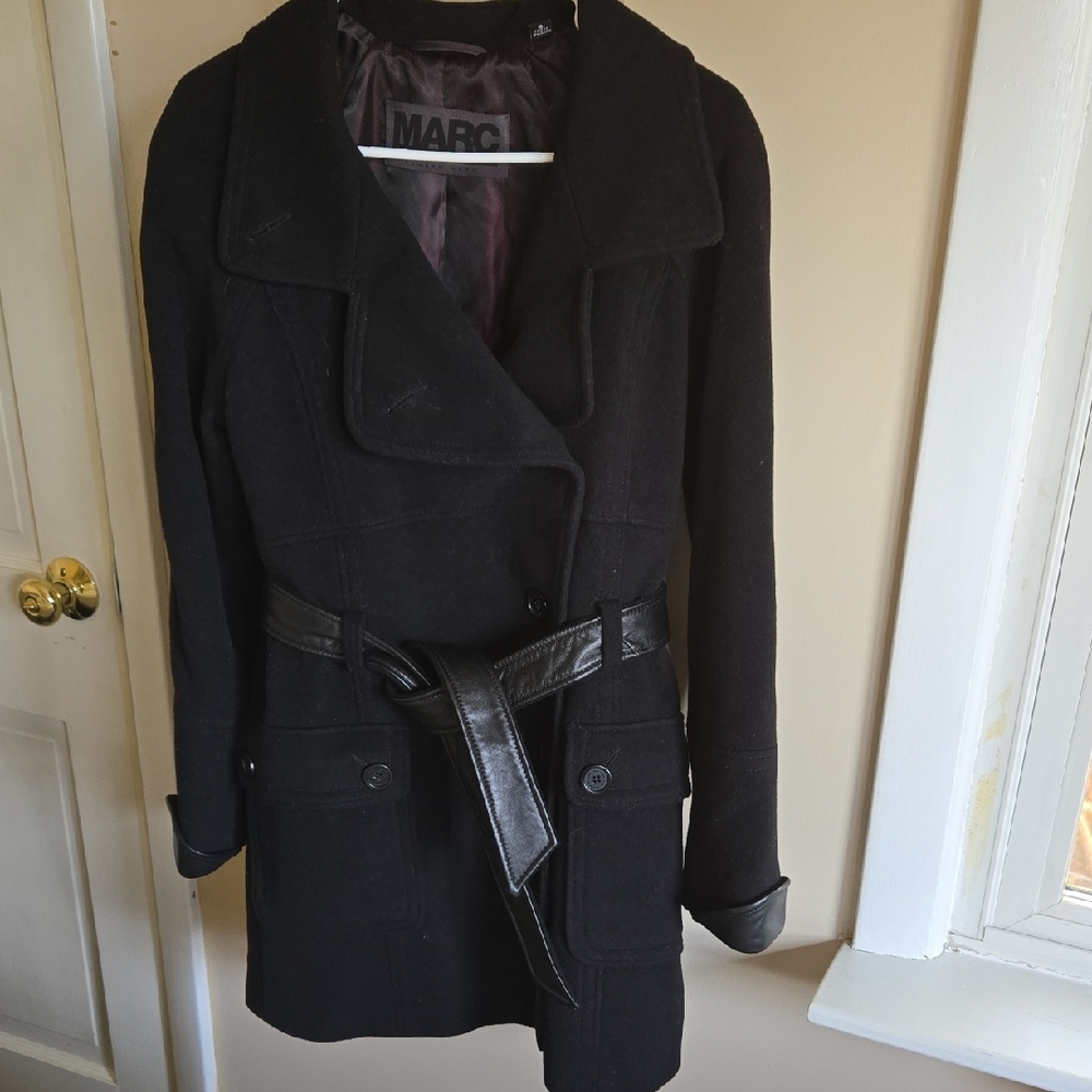 Marc New York Elegant Black Belted Trench Coat